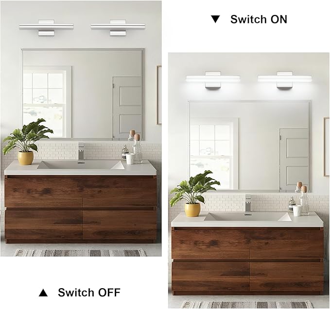 SineRise 16-Inch LED Modern Bathroom Vanity Light Bar, Chrome Modern Acrylic Bathroom Wall Lighting Fixtures Over Mirror (Cool White 6000K)