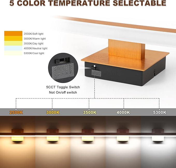 Joossnwell Bathroom Vanity Light 23.62 Inch Modern Bathroom Light Fixtures Dimmable 5CCT Led Vanity Lighting Gold and Black Bath Light Over Mirror ETL Certificated