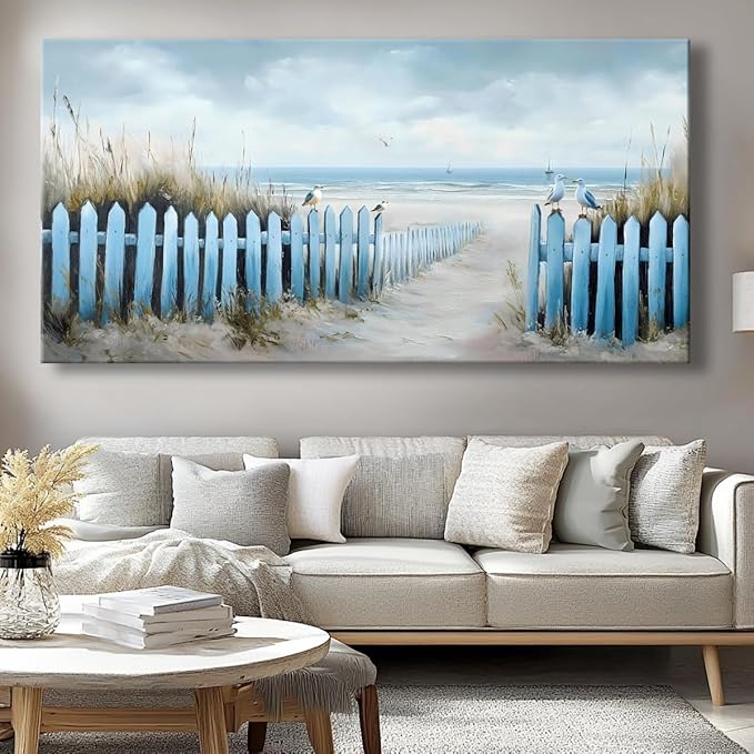 Wall Art for Living Room Large Beach Oil Painting Ocean Sea Bird Seagull Canvas Artwork Framed Ocean Themed Artwork Seascape Coastal Picture for Office Bedroom Decor 58x28in