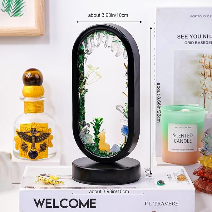 Runyangshi Natural Crystal Night Light LED Bedroom Living Room Night Lamp Oval Quartz Lamp USB Power Bionic Botanical Forest Style Tri-Color Adjustable Ambient Lighting Home Decoration Christmas Gift
