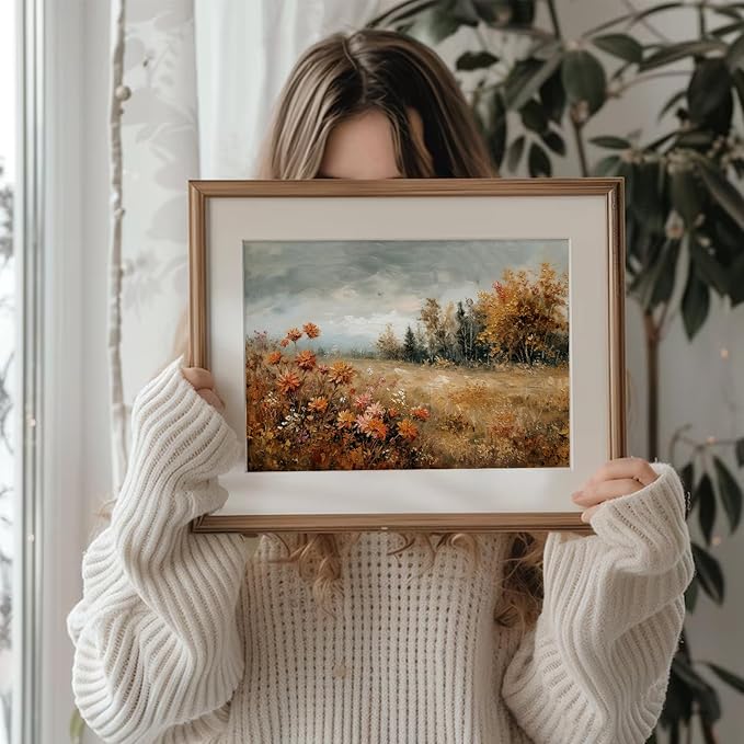 uniro Vintage Fall Landscape Wall Art Prints, Farmhouse Wall Decor Fall Wildflower Wall Painting Canvas Prints, Antique Autumn Nature Scenery Decor, Countryside Painting Picture Artwork for Bedroom Bathroom Kitchen decor ( 8" x 10"-UNFRAMED)