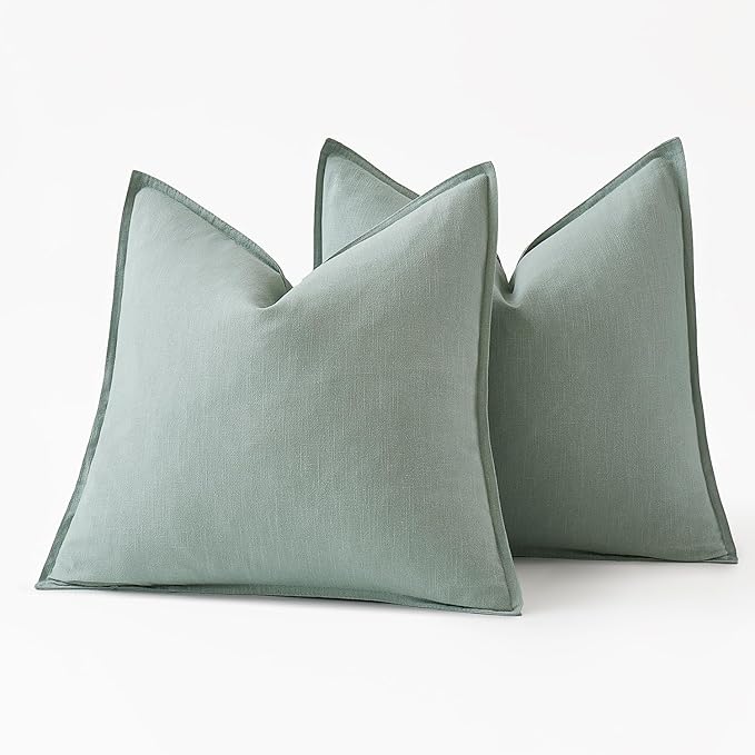 MIULEE Decorative Linen Pillow Covers 18x18 Inch Aqua Green Boho Farmhouse Neutral Couch Throw Pillows for Bed Pack of 2 Accent Modern Pillowcase Summer Sofa Livingroom Home Decor