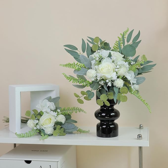 YXZZWL Artificial Greenery Stems Box Set,65 Pcs with 8 Kinds of Faux Greenery Branches Fake Eucalyptus for Wedding DIY Bouquets Floral Arrangement Table Centerpieces (Dusty Green & White)