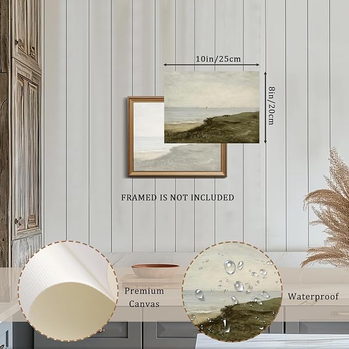 RETRART Vintage Wall Art, Vintage Seaside Landscape Painting - Muted Green Prints - Antique Wall Art Print, 8" x 10" Unframed Canvas Prints for Bedroom Living Room Bathroom Wall Decor