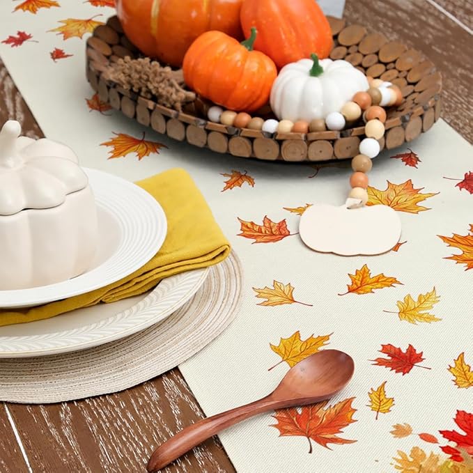 GEEORY Fall Table Runner 13 x 90 Inch, Maple Leaves Autumn Farmhouse Decor for Thanksgiving & Holiday Parties – Kitchen, Dining Table, Indoor/Outdoor GT156-90