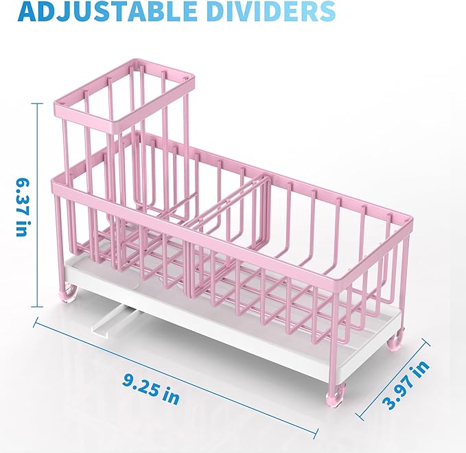 Cisily Pink Sponge Holder for Kitchen Sink, Sink Caddy Organizer with High Brush Holder, Countertop Organizers and Storage Essentials, Rustproof 304 Stainless Steel, Pink kitchen Accessories and Decor