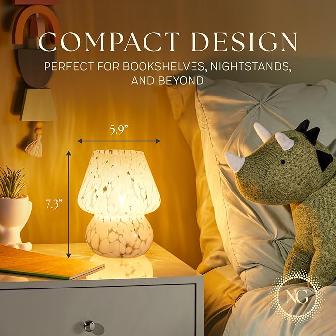Next Glow Mushroom Lamp – Modern Dimmable LED Night Light for Bedrooms, Kids Rooms, Bedside Nightstands, Living Room Table and Kitchen Decor – Pretty Desk Light, E26 Socket w 120V Bulb (Marbled White)