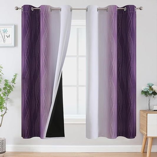 Estelar Textiler Purple and Greyish White Ombre Blackout Curtains 72 Inches Length for Bedroom, Thermal Insulated Light Blocking Grommet Gradient Blackout Drapes for Living Room, 42Wx72L, 2 Panels