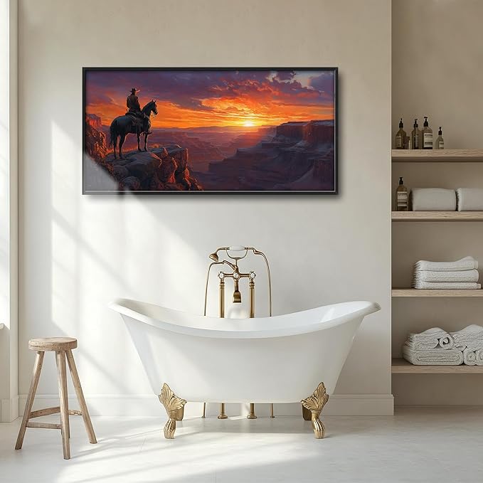 Framed Large Wall Art for Living Room, Western Cowboy Canvas Wall Decor, Large Natural Landscape Picture Framed Painting, Modern Artwork for Bedroom Office 60L'' × 30W''