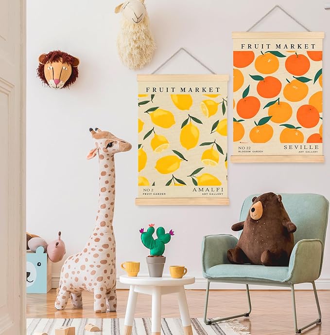 Yomisex Fruit Market Lemon and Orange Wall Art Poster, Vintage Botanical Citrus Fruits Canvas Prints Wall Art Framed for Home Kitchen Dining Room Decor, 12x16 Inch Set of 2