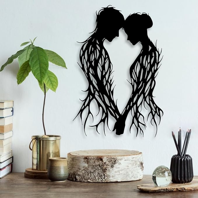 LIYOUYA Branch Couple Metal Wall Decor - Modern Love Room Decor Black Wall Art Home Decor for Living Room, Bathroom, Bedroom, Dining Room (Black)