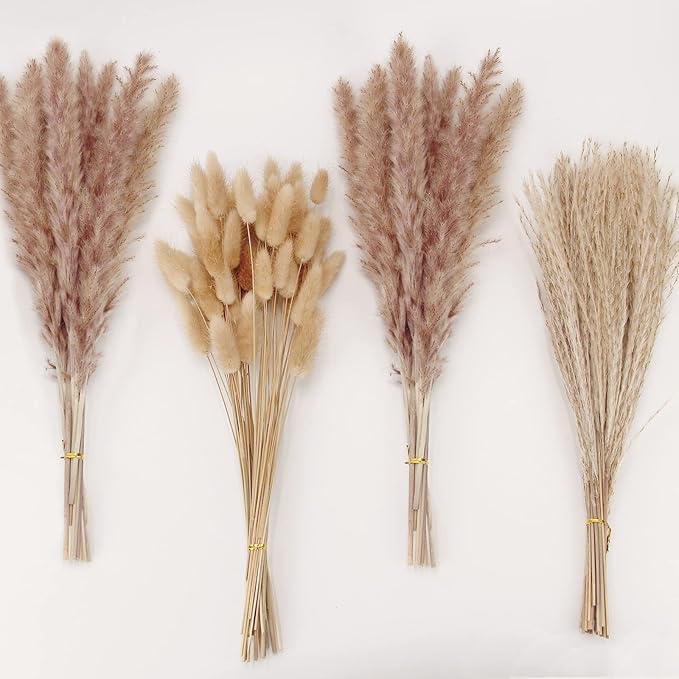 Natural Dried Pampas Grass Decor, Brown Pampas Grass, Bunny Tails Dried Flowers, Reed Grass Bouquet for Wedding Boho Flowers Home Table Decor, Fall Decor,Rustic Farmhouse Party (100 in Total )