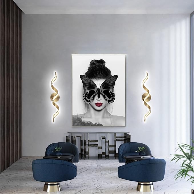 Dimmable Gold Bathroom Light Fixtures, 24 inch Spiral Design Modern LED Bathroom Vanity Lights Over Mirror, 15W Wall Light Fixtures for Living Room Cold White 6000K