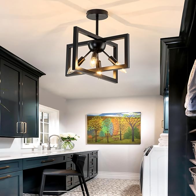 ZGLAOJT 4-Lights Ceiling Light Fixture Modern Black Semi Flush Mount Ceiling Lighting Matte Chandelier for Bedroom Kitchen Foyer Hallway Living Room Farmhouse