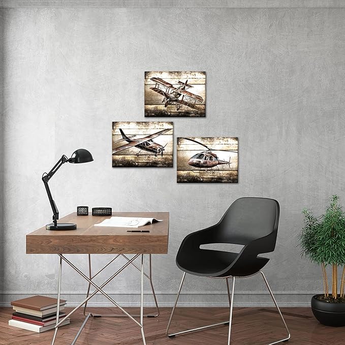 LoveHouse Airplane Decor for Kids Boys Room Vintage Aviation Canvas Pictures Aircraft Avation Painting for Nursery Room