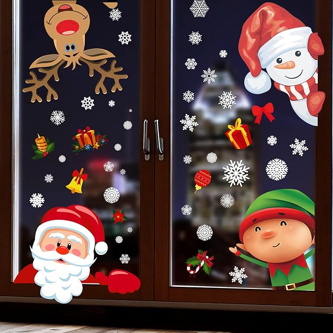 Christmas Decorations - Christmas Window Clings Decorations Stickers Indoor - Snowflakes Window Clings Decor for Home Office Classroom