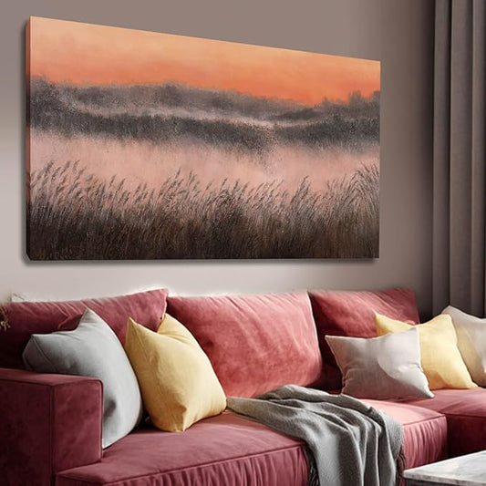 Plants Wall Art Golden Sunset Artwork Hillside Meadow Framed Wall Prints for Office Living Room Wall Decorations 24x48 Inch Hanging Wall Decor