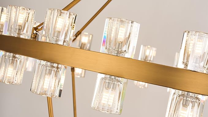 60 Inch Gold Wagon Wheel Chandelier with Crystal Shade, 2 Tier 100 Lights, Modern Farmhouse Style, Ideal for Dining Room, Kitchen, Entryways