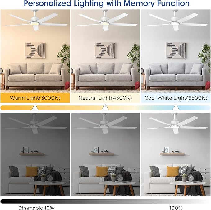 ocioc 52 Inch Smart Ceiling Fan,Modern Ceiling Fans with Lights and Remote,Compatible with Alexa/Google Home/APP,Reversible,Dimmable,3 CCT,Timer,White Ceiling Fan for Living Room,Bedroom