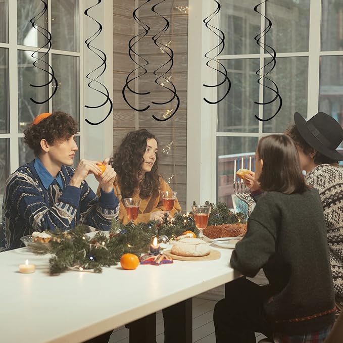 30 Pieces Black Hanging Swirl Decorations Plastic Streamers Foil Swirls Ceiling Decorations for Birthday|Wedding|Anniversary|Graduation Party Supplies