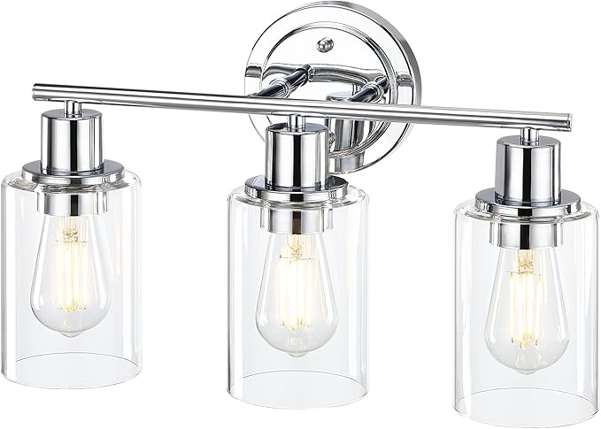 3-Light Bathroom Light Fixtures Over Mirror,Chrome Vanity Lights for Bathroom Cabinet, 3 Bulb Chrome Wall Sconce Light Fixture for Sink