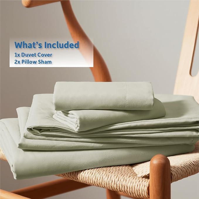 Nestl Light Sage Duvet Cover Full Size - Soft Double Brushed Full Size Duvet Cover Set, 3 Piece, with Button Closure, 1 Duvet Cover 80x90 inches and 2 Pillow Shams