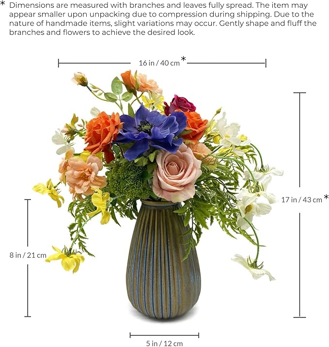 Artificial Faux Flowers in Vase, Silk Flower Arrangement Artificial Floral Centerpiece, Table Centerpieces for Dining Room Home Decor Valentine's Day Gift (Spring)