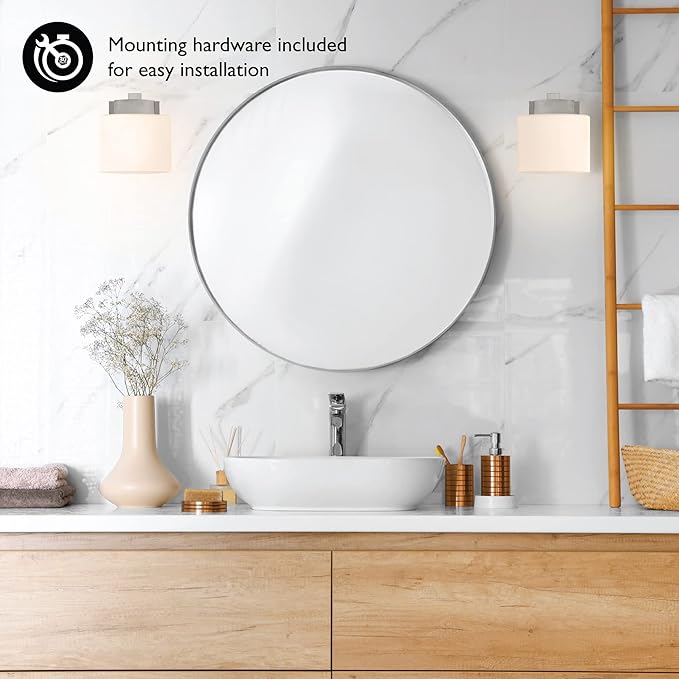 Dove Creek Wall Light Sconce, Satin Nickel Finish, Frosted Glass, Dimmable, for Hallway, Bathroom, Foyer, Bedroom – Design House, 577981
