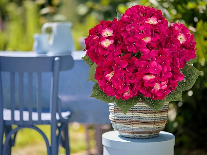 Rose Red Hydrangea Artificial Flowers Large Artificial Hydrangeas Silk Flowers for Home Decor Indoor Wedding Flowers Bouquets Faux Flowers Kitchen Centerpiece Table Decorations