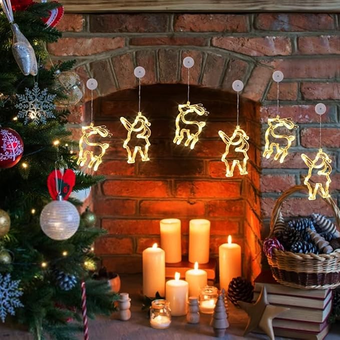 Christmas Decorations, Christmas Window Lights, Christmas Lights with Suction Cup, Christmas Window Decorations Battery Operated, Christmas Gifts for Women Kids Men (Santa & Reindeer Indoor LED 2 Pcs)