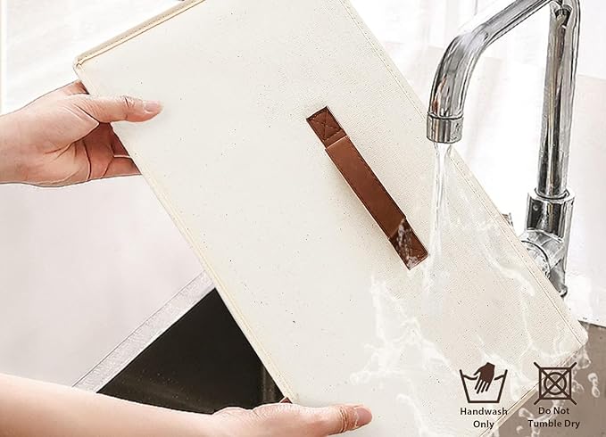 StorageWorks Extra Large Storage Bins with Double-Open Lid, 55L Fabric Baskets with Divider Board, Boxes for Clothes, Linen Closet Organizers with Handles, Ivory White, 2-Pack