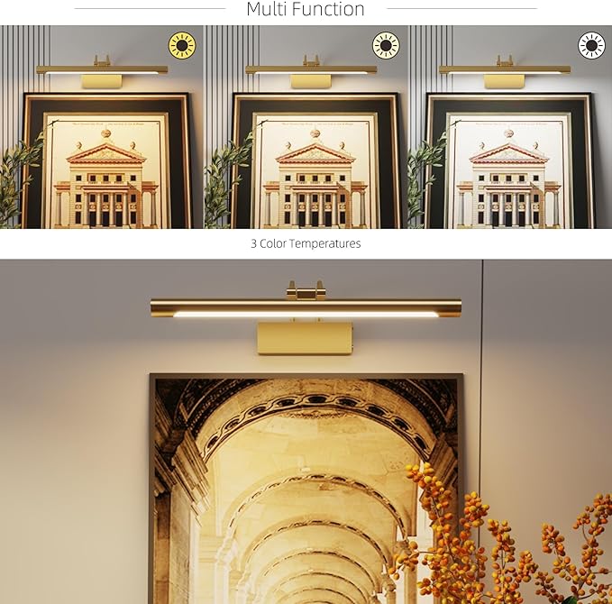 Picture Lights for Wall,16.14 inch Art Lighting for Paintings Wireless,5000mAh Gallery Lights for Rechargeable,3CCT Dimmable & Timer Cordless Frame Light for Paintings,Canvas,Portrait,Gold