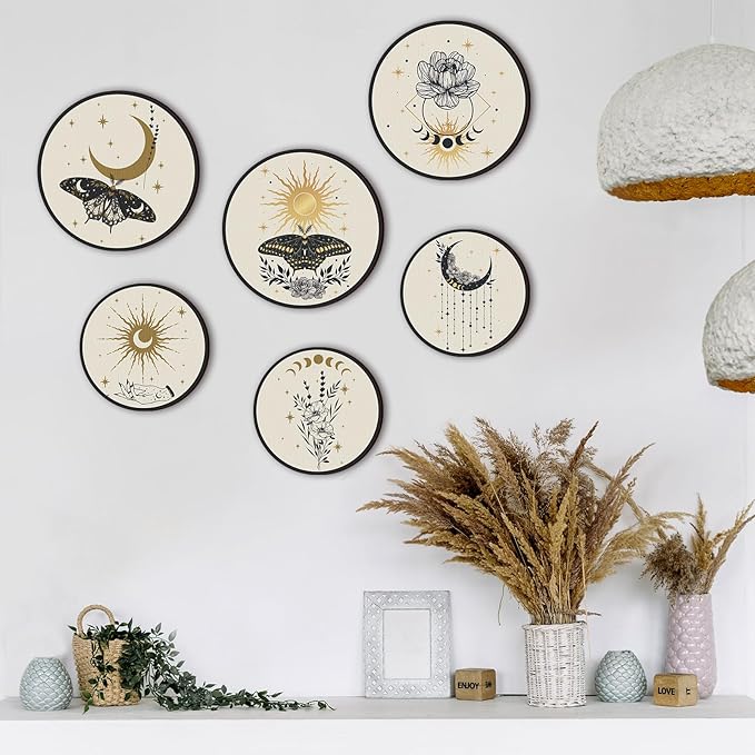 Barydat 6 Pieces Boho Plant Wall Art Decor Wooden Boho Farmhouse Rustic Bohemian Wall Hanging for Bedroom Living Room Office(Butterfly,8 Inch, 10 Inch)
