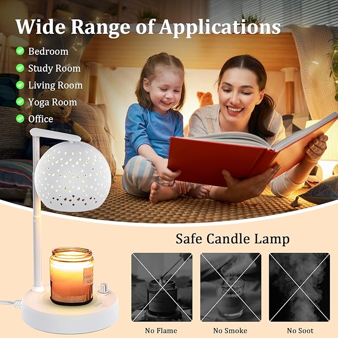 Candle Warmer Lamp with Timer and Dimmer, Gifts for Mom Women, Housewarming New Home Room Decor, Electric Wax Melt with 2 Bulbs, White