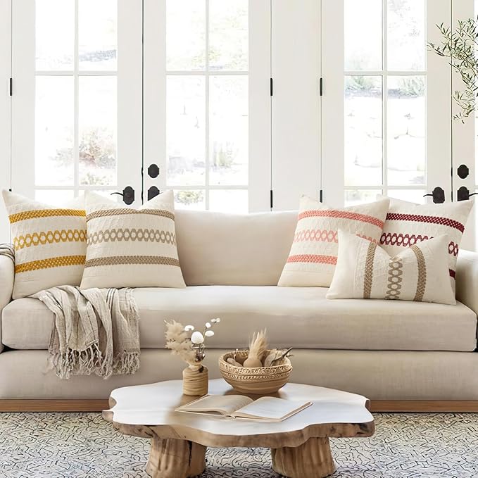 MIULEE Set of 2 Christmas Burgundy Boho Decorative Lumbar Pillow Covers 12x20 Inch Farmhouse Rustic Couch Throw Pillows Modern Cotton Cushion Covers Retro Macrame Woven Home Decor for Bed Sofa Chair