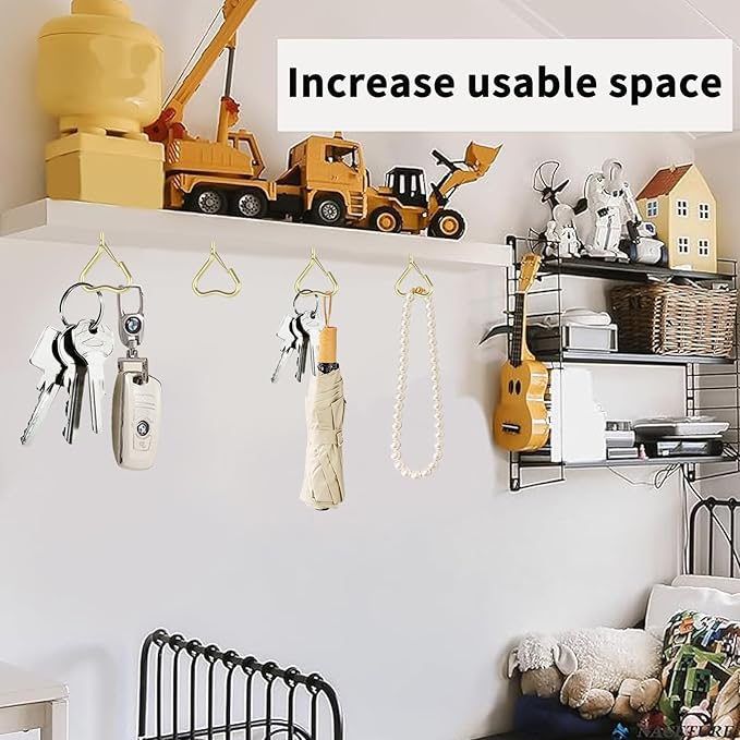 Lamp Wire Hook,Heart-Shaped Screw-in Wall Hooks for Outdoor Decor, Champagne Metal, Key Hook,Decorative Plant Hanging,Clothes Hook (Gold, 10Pcs)