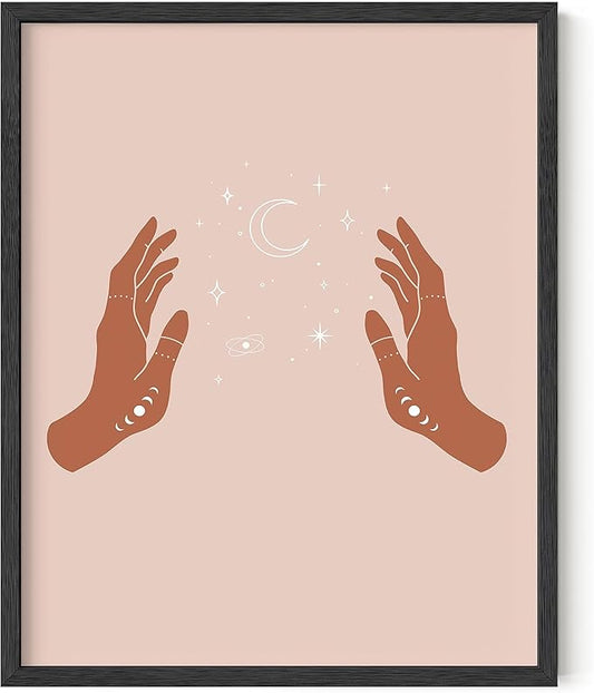 HAUS AND HUES Astrology Posters and Celestial Hands on Sides Decor - Room Decor and Spiritual Posters, Sun and Moon Wall Art Astrology Wall Décor (Black Frame 16x20)