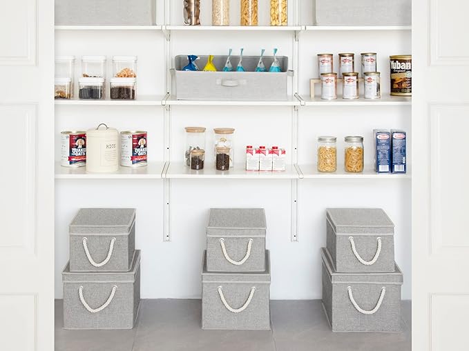 StorageWorks Storage Bins with Lids, Decorative Storage Boxes with Lid and Soft Rope Handles, Foldable Storage Baskets for Closet, Shelves, Stackable, 3-Pack, Gray, Jumbo