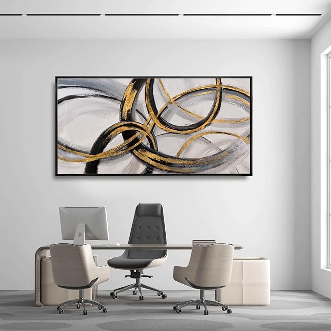 Kureful Gold and Black Abstract Wall Art Modern Artwork Canvas Pictures for Wall Decor Line Wall Prints for Office Hotel 24"x 48" Ready to Hang