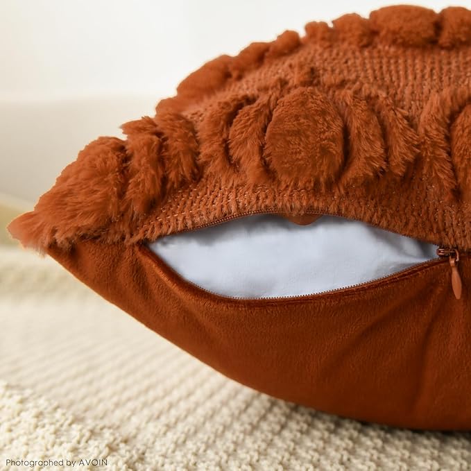 AVOIN colorlife Fall Pumpkin Caramel Throw Pillow Covers, 18 x 18 Inch Seasonal Autumn Thanksgiving Harvest Decoration Soft Plush Faux Fur Jacquard Cushion Case Decoration for Sofa Couch Set of 2