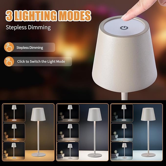 2Pack Cordless Table Lamps USB Rechargeable Simplicity Desk Lamp Built-in 4600 mAh Battery LED Battery Operated lamp with Touch Control Table lamp - Bedroom/Desk/Reading/Patio(Apricot)