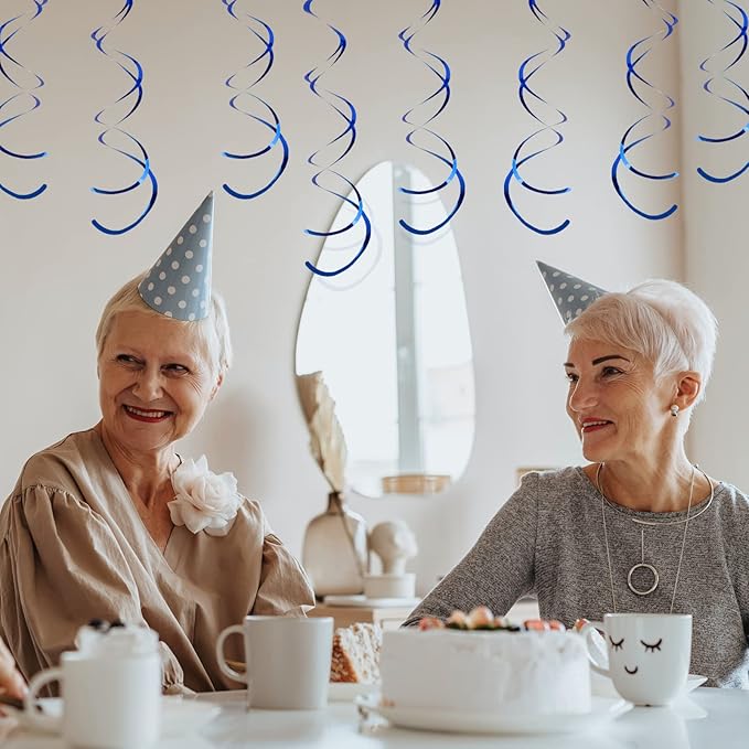 30 Pieces Blue Party Swirl Hanging Decorations, Foil Ceiling Hanging Swirl Decorations, Glitter Streamers Whirl Decorations