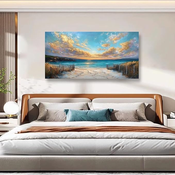 Beach Coast Pictures Canvas Wall Art for Living room Office Bedroom Wall Decor,Ocean Wall Art Print Paintings Modern Abstract Scenery Artwork Waterproof Ready to Hang-20x40inch