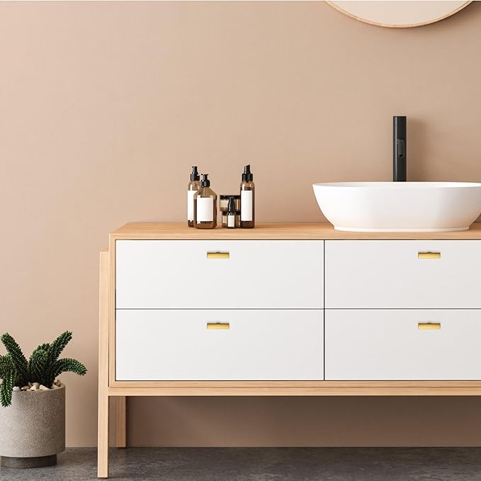 10 Pack Gold Cabinet Knobs - Curved Cabinet Pulls Brushed Brass Knobs for Kitchen Cabinet Drawer Solid Dresser Knobs for Cabinet Hardware 1-3/4in Length Single Hole