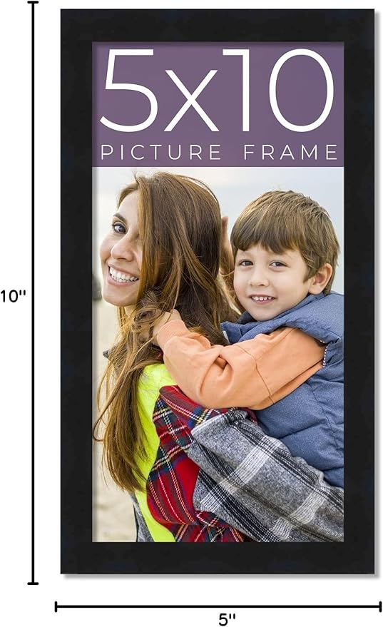 5x10 in Frame Black Real Wood Picture Frame Width 0.75 Inches | Interior Frame Depth 0.5 Inches | Black Mid Century Photo Frame Complete with UV Acrylic, Foam Board Backing & Hanging Hardware