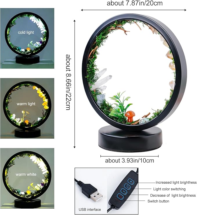 Runyangshi Forest Style Natural Citrine Night Light Healing Crystal USB Port 3 Colours Dimming Mode Lamp Suitable Night Lamp for Bedroom Home Decor Gift