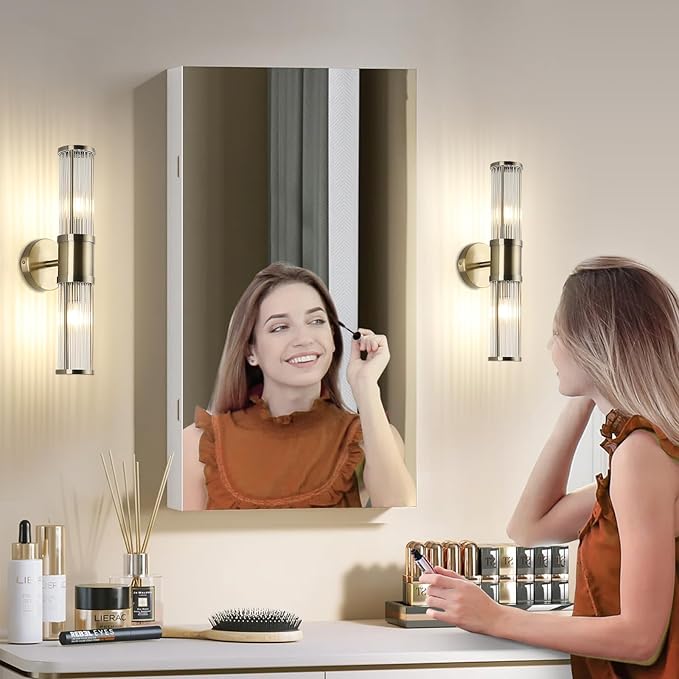 Glass Rods Wall Light Fixture Indoor Antique Bronze Bathroom Vanity Lights Fixtures Beside Mirror Lighting Lamps Up and Down Wall Mounted Light E12 Socket