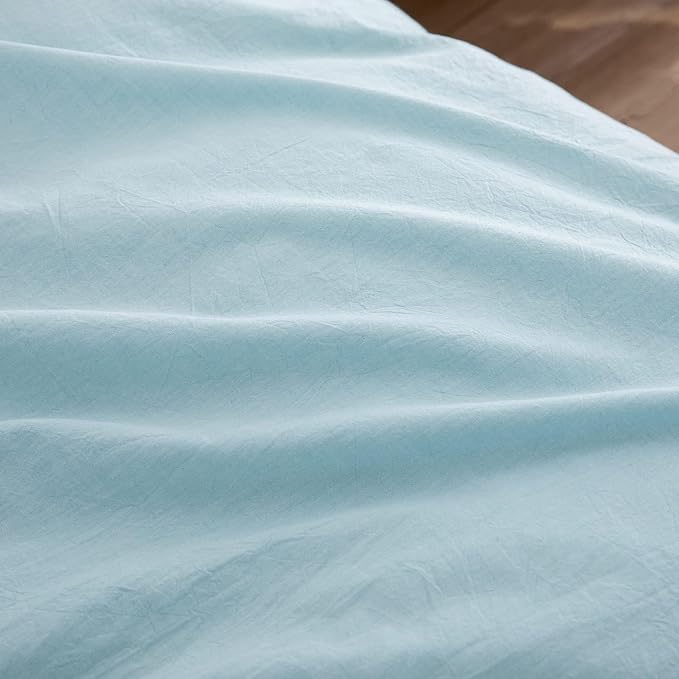 BESTOUCH Duvet Cover Set 100% Washed Cotton Linen Feel Super Soft Comfortable Chic Lightweight 3 PCs Home Bedding Set Solid Hushed Green Oversized Full