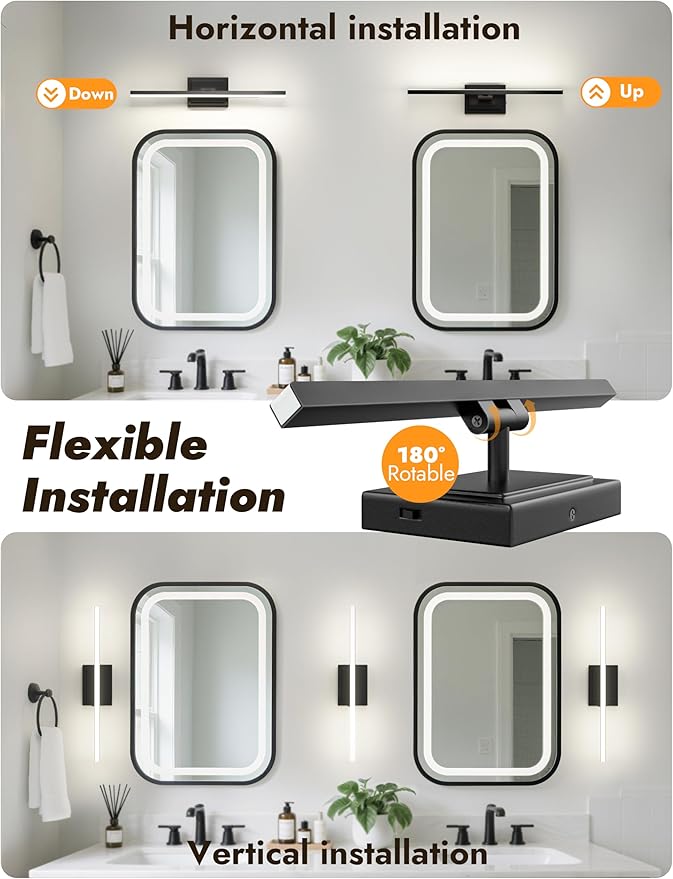 NIORSUN 24 Inch Modern Bathroom Light Fixture, 14W 5CCT Dimmable LED Black Bathroom Vanity Lights Over Mirror, Vanity Lights for Bathrooms Restroom Mirror- ETL Certified