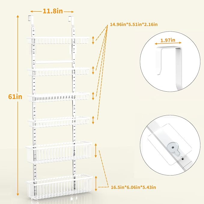 Moforoco 6-Tier Over The Door Pantry Organizer, Pantry Organization and Storage, Black Hanging Basket Wall Spice Rack Seasoning Shelves, Home & Kitchen Laundry Room Bathroom Essentials accessories